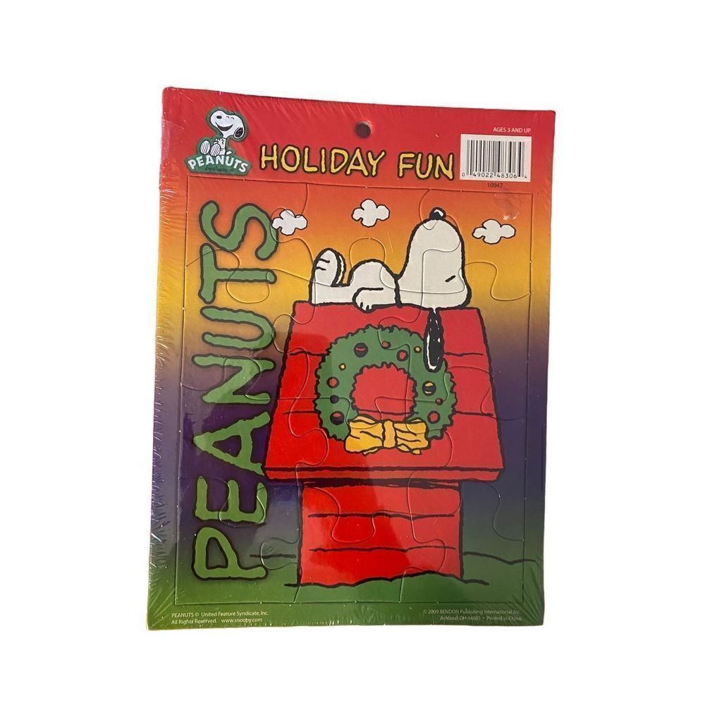 Peanuts snoopy 2009 Christmas holiday sign board puzzle 11 x 8.5